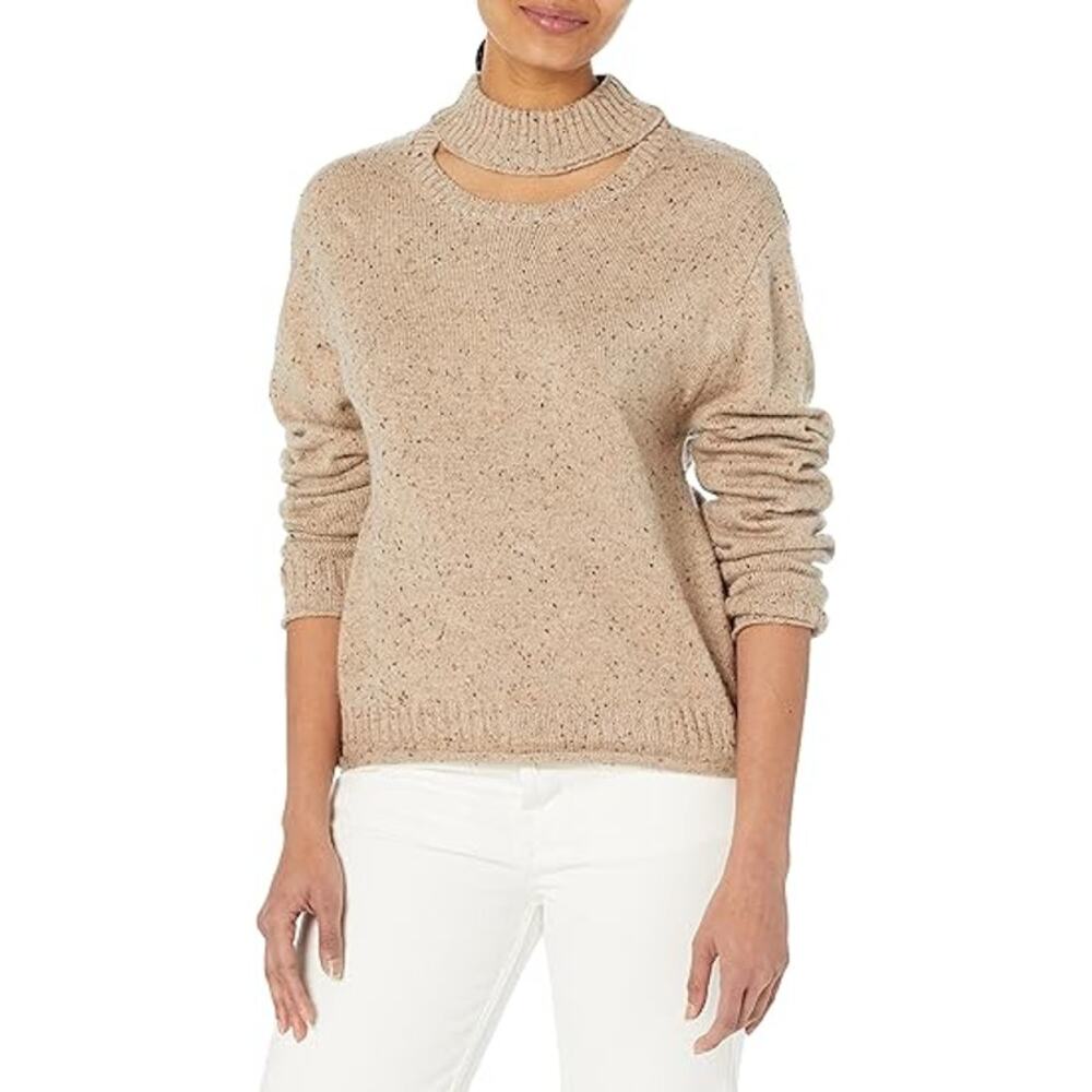 Monrow Style HT1300 Mock Neck Cutout Sweater Pants 2 Pc Set Beige Wool Womens XS